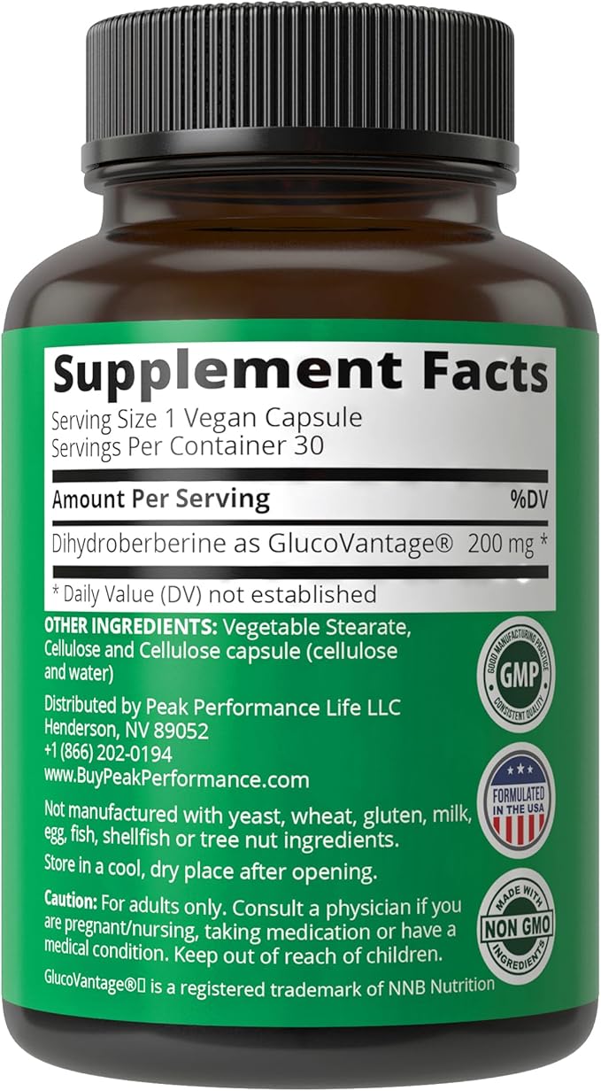 Dihydroberberine Super Berberine Supplement - GlucoVantage® 200mg Now 5X More Effective Than Regular Berberine HCL Powder Capsules. Metabolism Support Keto Friendly Plus Vegan Berberine Extract Pills