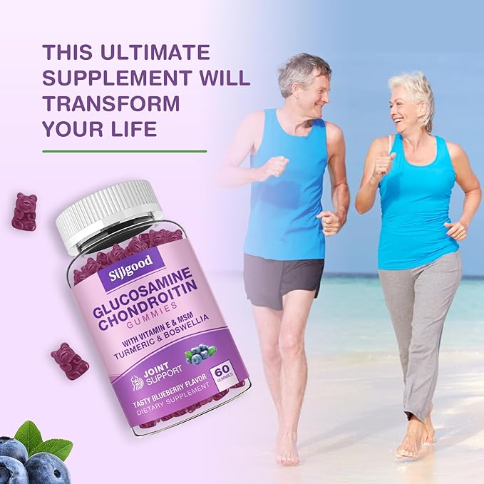 Glucosamine Chondroitin Gummies, Extra Strength Glucosamine Chondroitin MSM with Elderberry & Turmeric Supplement Support Joint & Antioxidant- 60 Blueberry Flavored Gummies