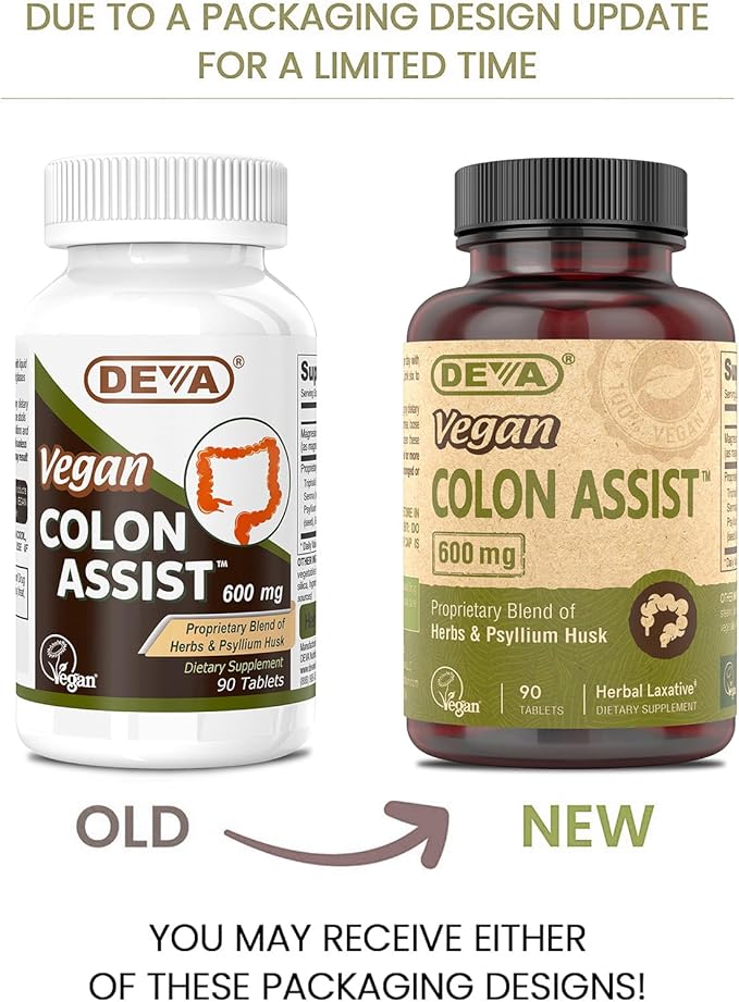 DEVA Vegan Colon Assist – Tablets with Magnesium, Triphala, Psyllium Husk, Senna, Cinnamon and More, 90 Count