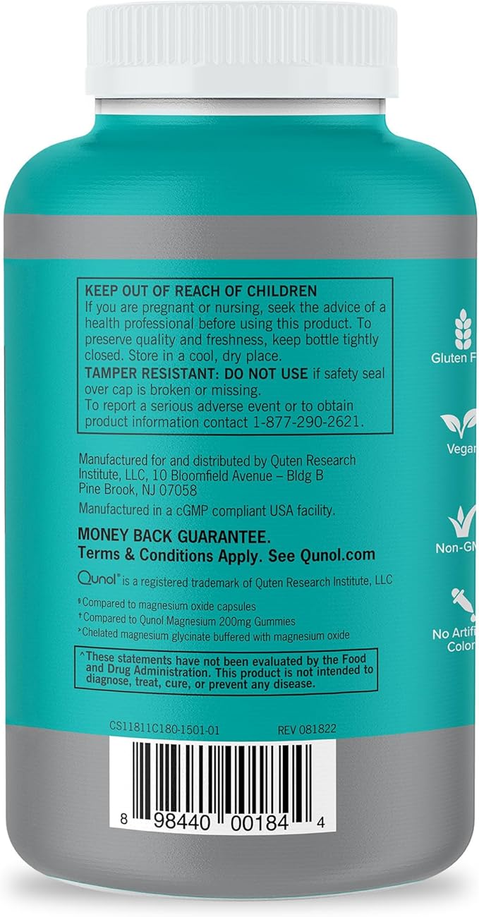Qunol Magnesium Capsules 420mg, 100% DV, High Absorption Magnesium Supplement, Extra Strength, Bone and Muscle Health Supplement, 180 Count