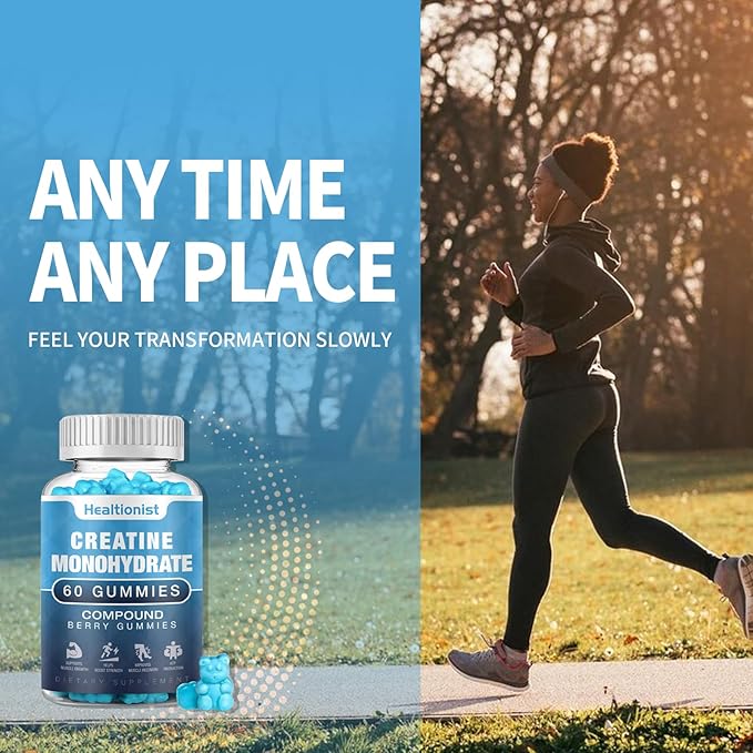 1 Pack Creatine Monohydrate Gummies for Men & Women, Chewable Creatine Monohydrate for Muscle Strength & Growth, Muscle Builder, Energy Boost, Pre-Workout Supplementm, Vegan, 60 Counts