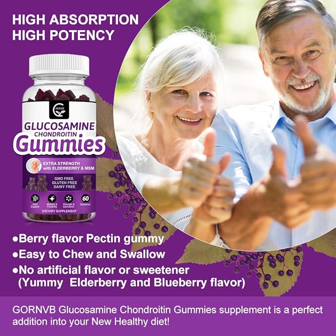 Glucosamine Chondroitin Gummies with MSM & Elderberry Extra Strength - Joint Support, Antioxidant Immune Support Supplement for Adults, Men & Women - 60 Chondroitin Gummies (3 Pack)