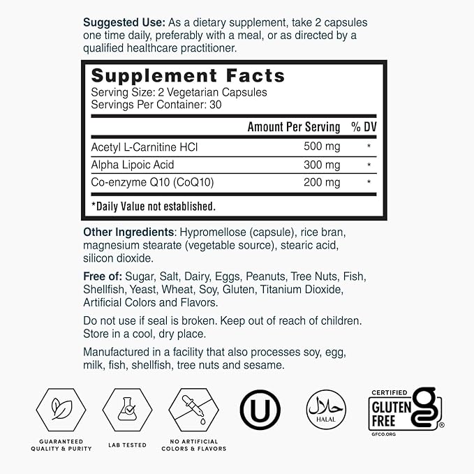 Nature's Lab Gold CoQ10 + Alpha Lipoic Acid + Acetyl L-Carnitine HCl