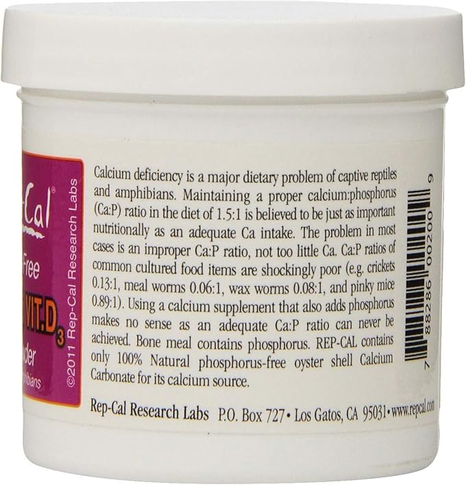 Rep-Cal Phosphorus Free Calcium with Vitamin D3 - Ultrafine Powder 3.3 oz - Pack of 2