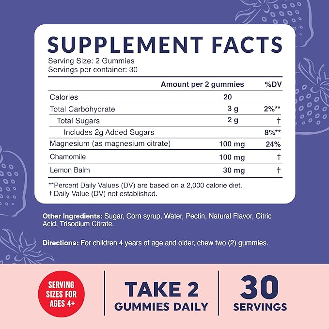 Magnesium Calming Gummies for Kids Relaxation & Natural Wake-Sleep Cycles | Relaxing Magnesium for Kids with Chamomile & Lemon Balm | Non-GMO, Gluten-Free, Third-Party Tested | Calm Gummies 60ct