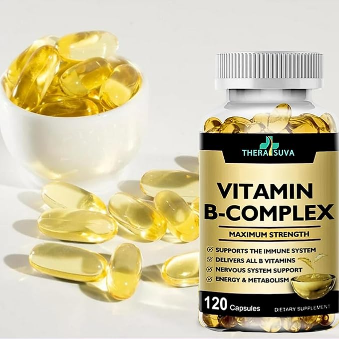 Vitamin B-Complex + CoQ10 + Vitamin C - Max Strength Supplement for Energy, Metabolism Support, 120 Softgels, 60 Day Supply
