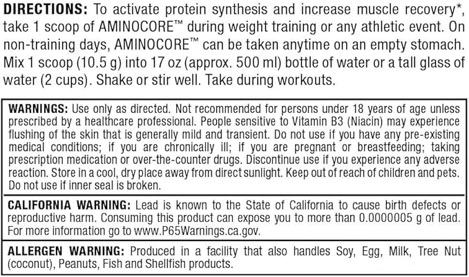 ALLMAX Nutrition AMINOCORE BCAA Powder, 8.18 Grams of Amino Acids, Intra and Post Workout Recovery Drink, Gluten Free, Fruit Punch, 315 g