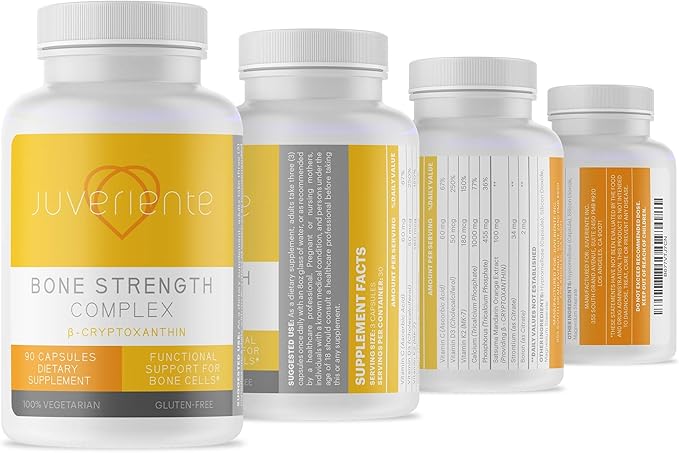Juveriente Bone Strength Complex/A Dietary Therapy of a Japanese Traditional Fruit, Packed with Vitamin C, D3, K2, Calcium, Phosphorus, Food Grade Strontium and Boron / 90 Capsules for 30 Days
