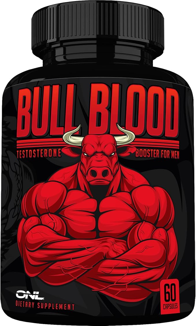 Bull Blood Testosterone Booster for Men - Testosterone Supplement for Stamina & Endurance - Maca Root, Horny Goat Weed, Tribulus Terrestris Extract & Tongkat Ali - Male Enhancing Supplement - 60 Ct