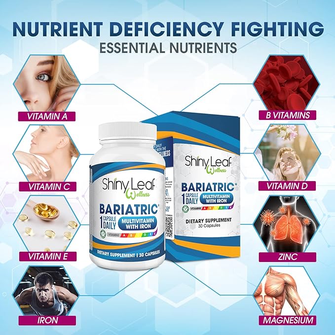 Shiny Leaf Daily Bariatric Multivitamin with 45 mg of Iron 30 Ct Capsule for Post Weight Loss Surgery (WLS), Sleeve, and Mini Gastric Bypass Patients (1 Month Supply)…