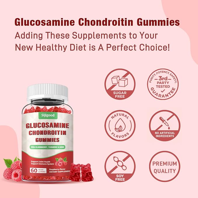 Enhanced 3000mg Glucosamine Chondroitin Gummies with MSM for Adults - Extra-Strength Joint Health & Flexibility, Antioxidant & Immune Support Supplement, 60 Count