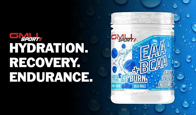 GMU SPORT - BCAA & EAA Hydration & Recovery Powder -Full Essential Amino Acids Profile Hydration Powder for Energy, Fast Recovery & Endurance - 40 Servings, Electrolyte Drink for Athletes (Blue Razz)