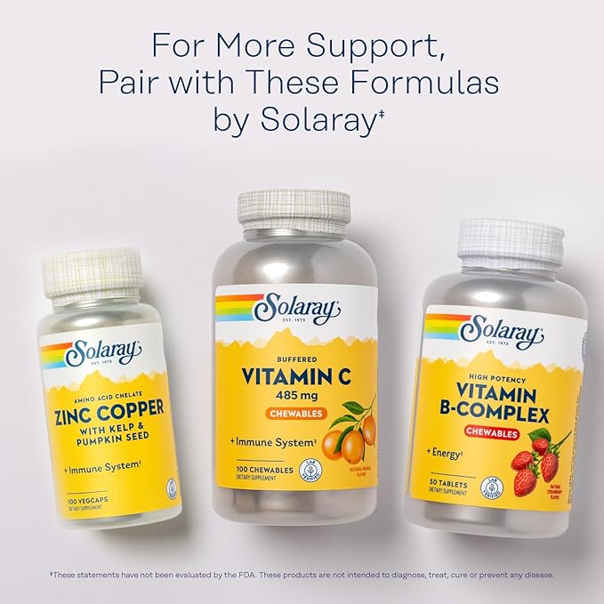 SOLARAY Chewable Vitamin C with Rose HIPS and Acerola Cherry - Buffered Vitamin C for Gentle Digestion - Immune Support Supplement - Natural Orange Flavor, 60-Day Guarantee, 100 Serv, 100 Chewables