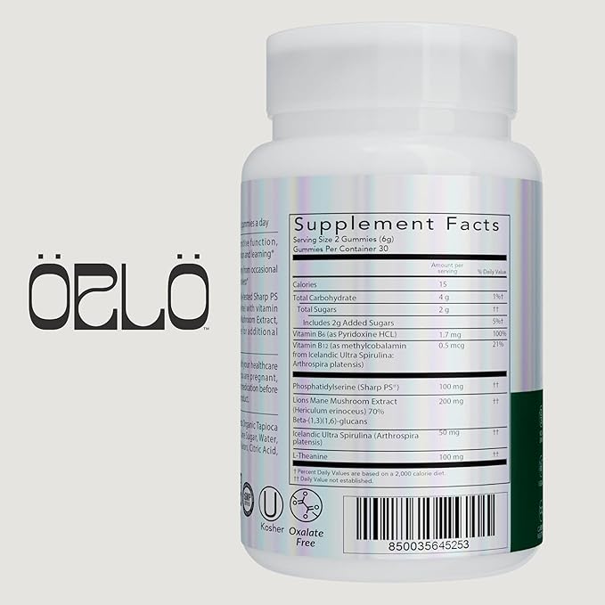 Orlo Focus & Memory Gummies – Nootropic Supplement for Adults with Lion’s Mane, L-Theanine, Phosphatidylserine, Spirulina, Vitamin B6 & B12 Methylcobalamin (60 Gummies)