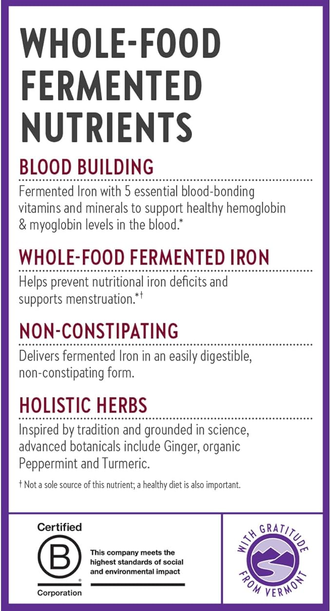New Chapter Iron Supplement, Whole-Food Fermented Iron Complex Made with Organic Vegetables & Herbs + One Daily Non-Constipating Dose- 90ct, 3 Month Supply