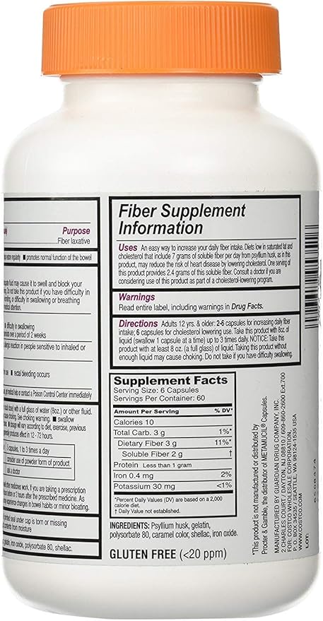 Fiber Capsules Kirkland Therapy for Regularity/Fiber Supplement, 360 capsules - Compare to the Active Ingredient in Metamucil Capsules