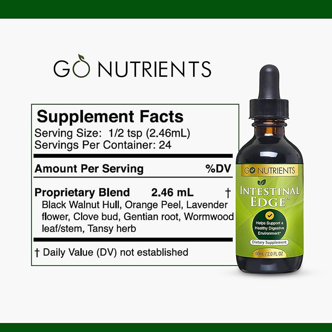 Go Nutrients Intestinal Edge - Gut Cleanse for Humans with Wormwood, Black Walnut, Clove & More - Liquid Drops for Digestive Support - Non-GMO Tincture - 2oz