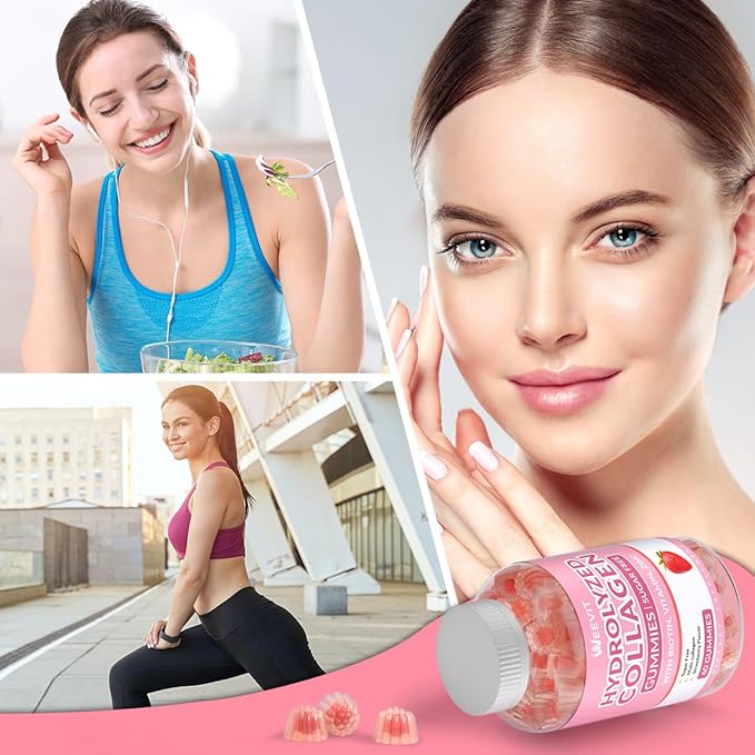 Sugar-Free Collagen Gummies for Women, Hydrolyzed Collagen Peptides Gummies with Biotin, Collagen Supplements Gummy with Vitamin B12, C, D, Zinc for Hair Skin Nail