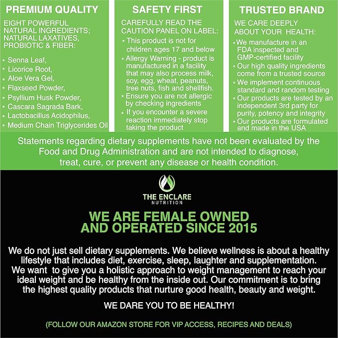 THE ENCLARE NUTRITION Colon Cleanse Fast-Acting Detox; Healthy Bowel Movement, Laxatives for Constipation Relief, Bloating, Probiotic, Fiber, Supports Regularity, Energy, Gut Immunity,Diet Pills (2)