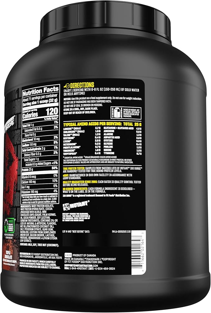 Mutant ISO Surge Whey Protein Isolate Powder Acts Fast to Help Recover, Build Muscle, Bulk and Strength, 5 lb - Triple Chocolate