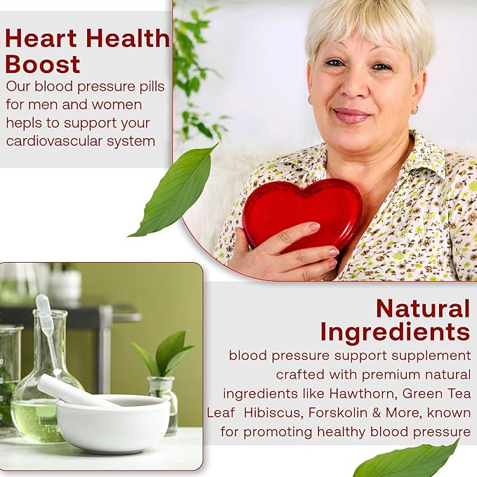 Blood Pressure Support Supplement with Hawthorn, Hibiscus & Garlic Extract – High & Lower Blood Pressure Supplements for Cardiovascular & Circulatory Health, Supports Normal Heart Health