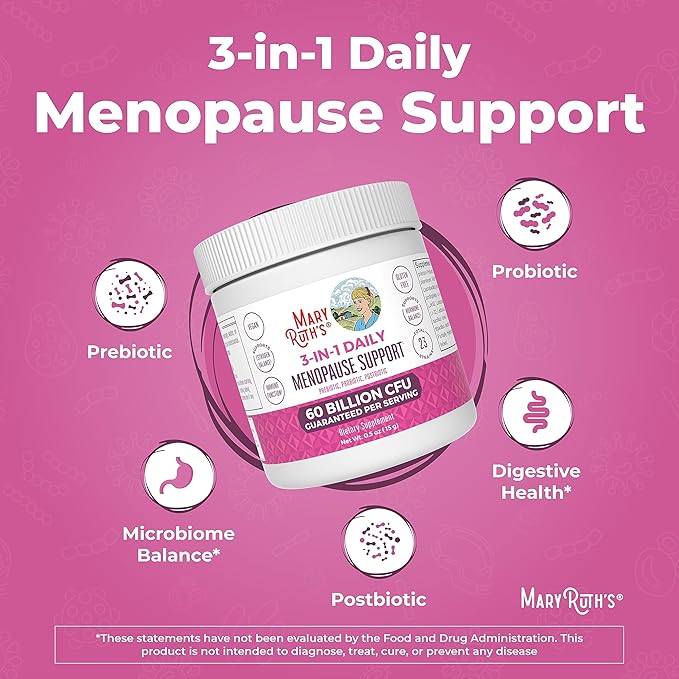 MaryRuth Organics 3-in-1 Menopause Probiotics for Women | Clinically Tested | Menopause Supplement for Women | Hormonal Support & Estrogen Supplement for Women| 60 Billion CFU | Allergen Free | 0.5 oz