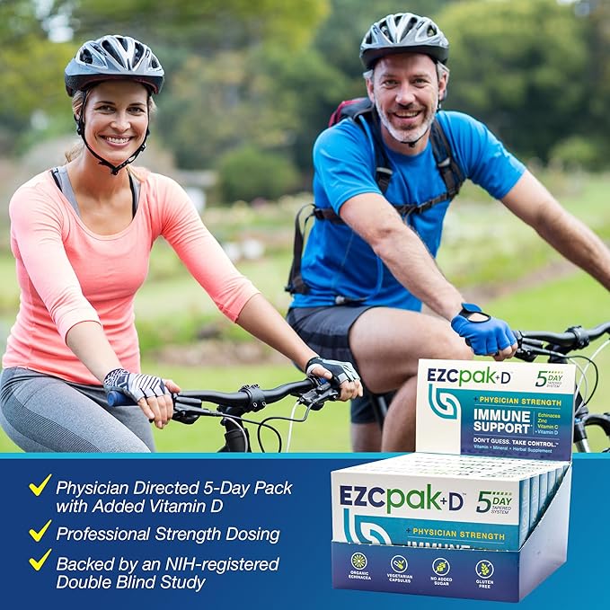 EZC Pak 5-Day Immune System Booster with Echinacea, Vitamin C, Zinc & Vitamin D - Tapered Immune Support Supplement for Adults - Supports Immunity, Easy Travel-Size Supplement Pack - (Pack of 6)