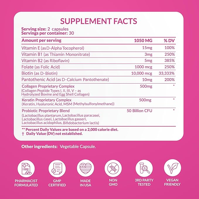 Advanced Women's Probiotics for Gut Health - Hair, Skin, & Nails Vitamins Support - 50 Billion CFU w/Collagen, Biotin & Keratin - Probiotic Supplement for Digestive Health & Bloating Relief, USA-Made