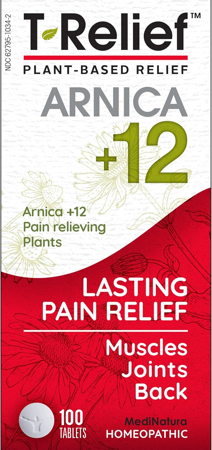 T-Relief Arnica +12 Natural Relieving Actives for Back Pain Joint Soreness Muscle Aches & Stiffness, Whole Body Fast Acting Relief for Women & Men - 100 Tablets (3 Pack)