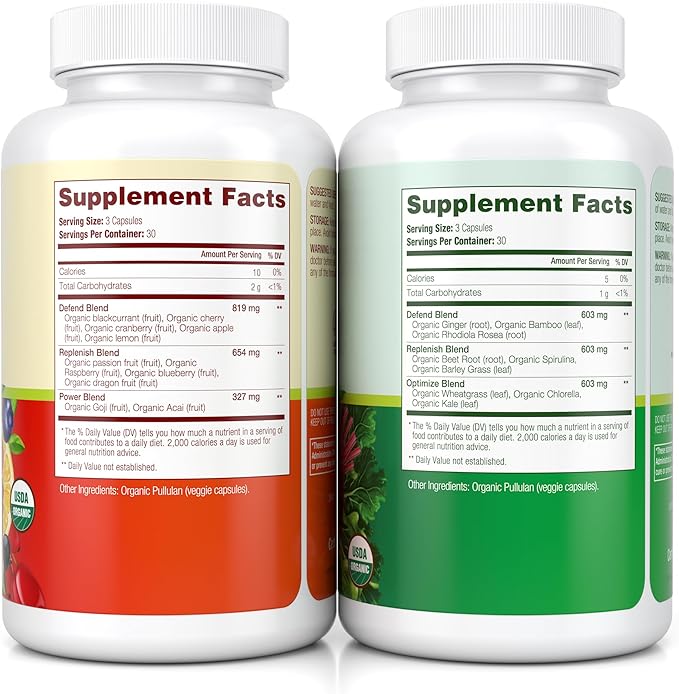 100% Organic Fruits and Veggies Supplement (USDA Organic - Made in USA) 180 Potent Fruits and Vegetable Capsules for Energy Boost & Daily Fruit and Vegetable Vitamins - Vegan, Non-GMO, Gluten-Free
