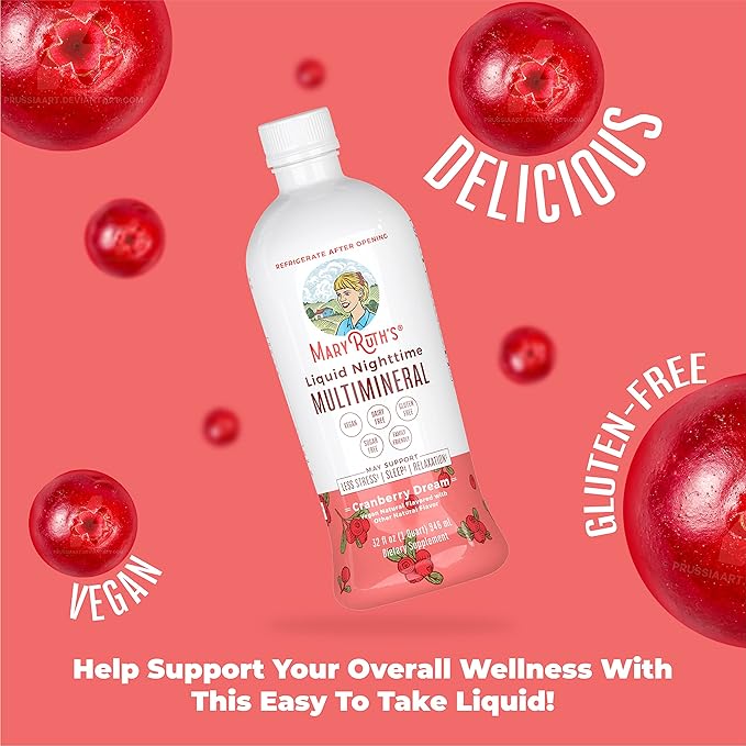 MaryRuth Organics Liquid Nighttime Multimineral Sleep Supplement | Sugar Free | Calm Magnesium Citrate | NO Melatonin | Calcium Magnesium Zinc | Available in 4 Flavors | Gluten Free | 32 Servings