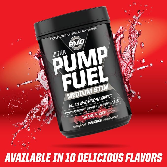 PMD Sports Ultra Pump Fuel - Pre Workout Drink Mix - Energy, Strength, Endurance, Recovery - Complex Carbohydrates and Amino Energy - Island Punch (30 Servings)