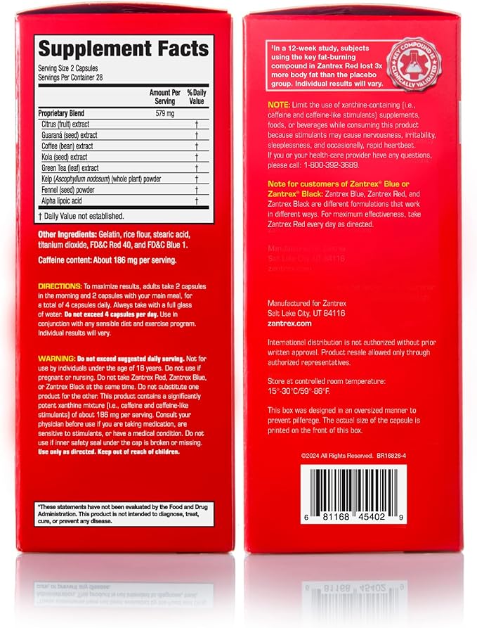 Zantrex Red, 56 Count - Weight Loss Supplement Pills – Fat Burning Pills - Metabolism Booster For Weight Loss - Lose Weight Fast For Women