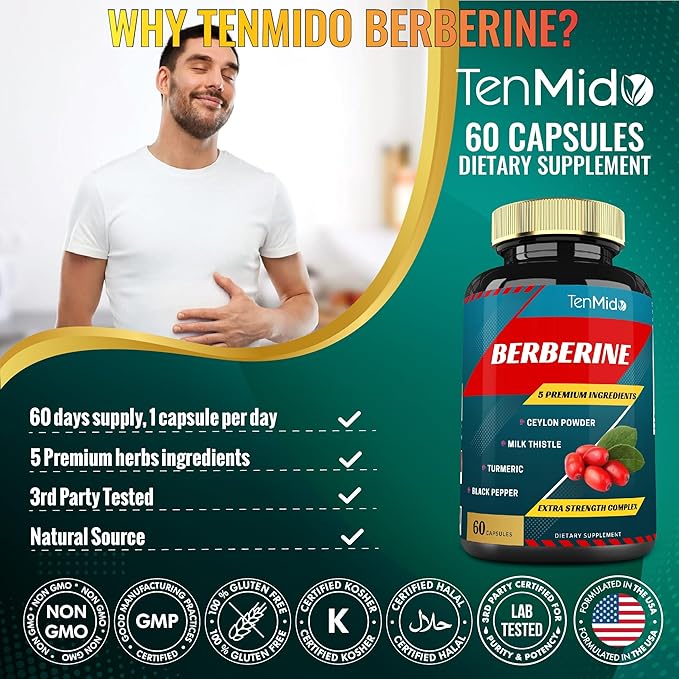 Berberine Supplement Extract Capsules, 2 Months Supply & Ceylon, Milk Thistle, Turmeric, Black Pepper | Immune Function Supports, Weight Management Supplements