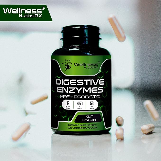 Digestive Enzymes with Probiotics and Prebiotics - 450mg - 5 Billion CFUs - Pure Super Enzymes for Digestion Capsules - 120 Capsules, Digestive Enzymes for Women & Men Support Digestive - 2 Packs