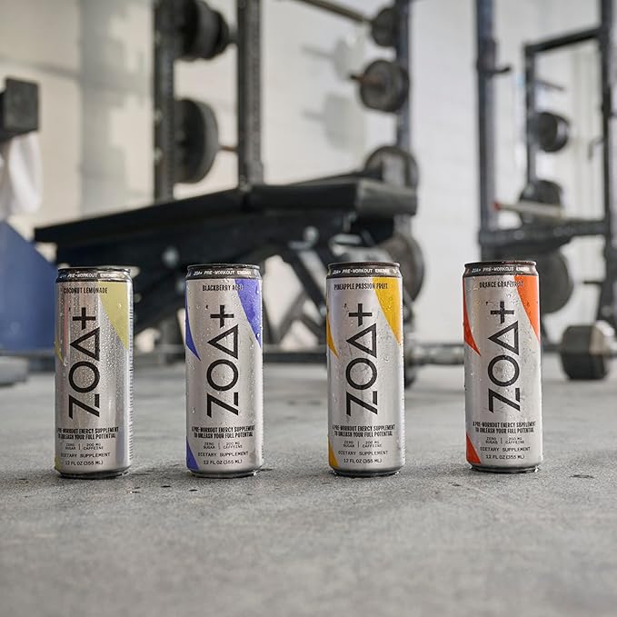 ZOA+ Pre-Workout Energy Drink Supplement - NSF Certified for Sport with Zero Sugar, Nitric Oxide Support, B & D Vitamins, Amino Acids, and Electrolytes (Pineapple Passion Fruit) - 12 pack