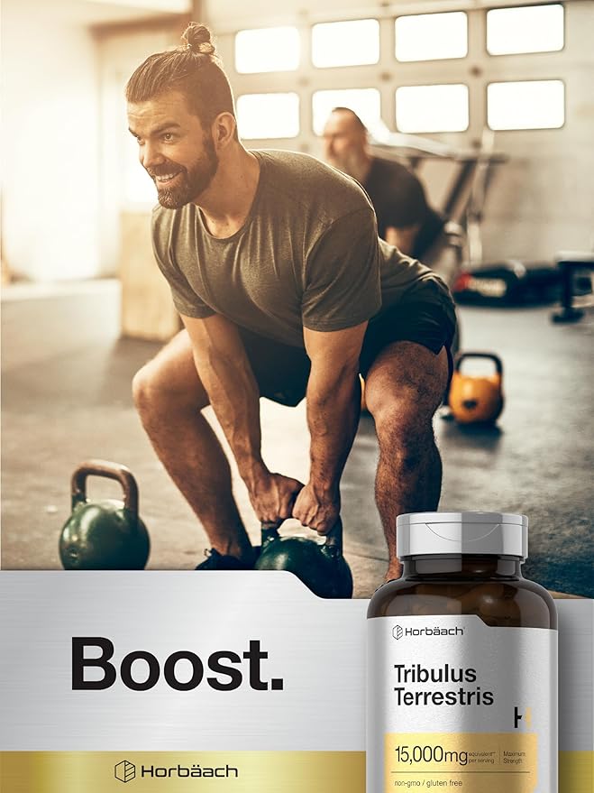 Horbäach Tribulus Terrestris for Men 15000mg | 180 Capsules | Maximum Strength | Non-GMO, Gluten Free Extract Supplement