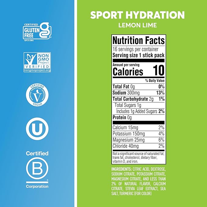 Nuun Sport Electrolyte Powder Packets - Lemon Lime Flavor | 5 Essential Electrolytes for Hydration | Easy Open Drink Mix with Magnesium | 1g Sugar | Non GMO, Vegan | 16 Single Serving Sticks