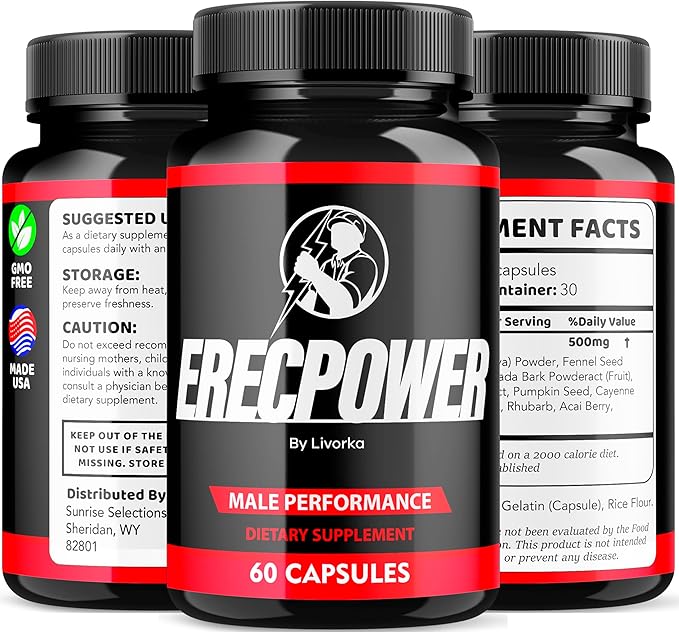 Erecpower for Men Capsules, Erecpower Pills, Erecpower Male Performance, Erecpower Capsules, Erecpower Capsules Multivitamin Men Health, Erecpower Advanced Formula, 60 Capsules for 1 Month