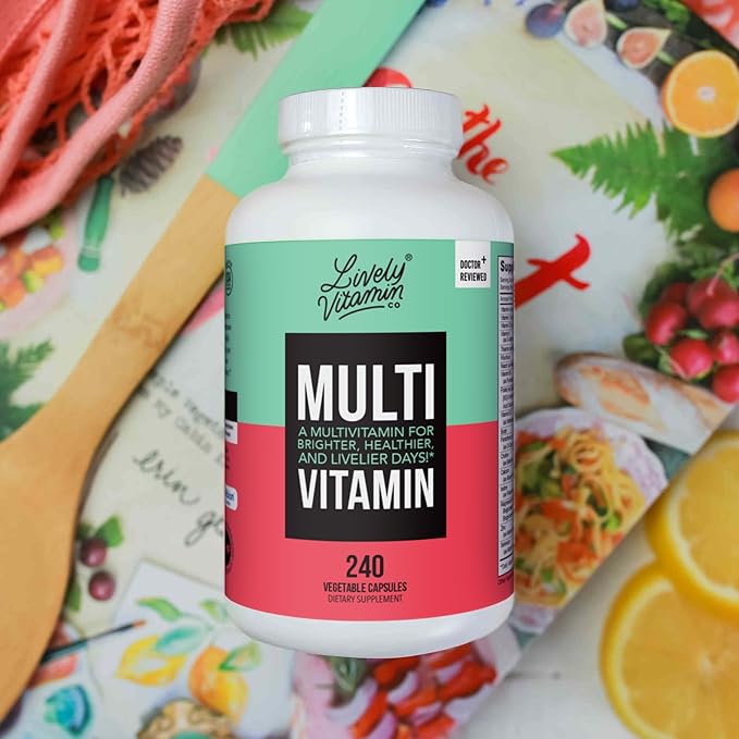 LIVELY VITAMIN CO. Multivitamin - 37 Vitamins Minerals and Extracts - Energy - Memory - Immune Function - Heart- Brain - Focus - Mood - Antioxidants - Dairy Gluten Soy Free - 240 Vegetarian Capsules