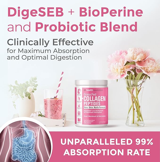 Hydrolyzed Collagen Peptides Powder - Skin, Hair, Nails & Joint Support, Grass-Fed Collagen Enhanced with Probiotics & Digestive Enzymes, Types I & III - Non-GMO, Gluten-Free, Unflavored, 35 Servings