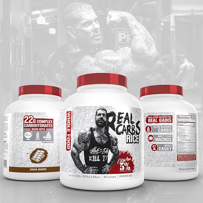 5% Nutrition Rich Piana Real Carbs Rice with Real Food Complex Carbohydrates, Long-Lasting Low Glycemic Energy for Pre-Workout/Post-Workout Recovery Meal, 3.5 lb, 40 Servings (Cocoa Heaven)