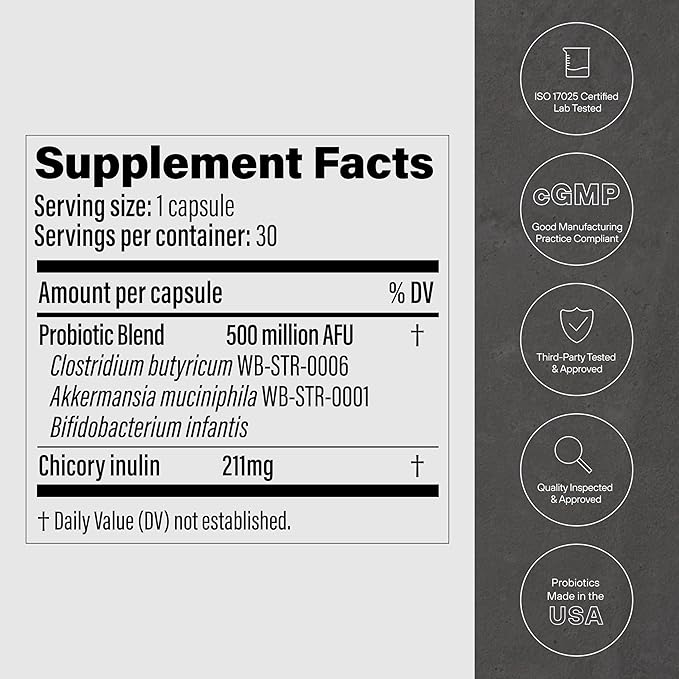 GLP-1 Probiotic - 500M AFU Multi-Strain Probiotic + Prebiotic, Naturally Support GLP-1 Production & Curb Appetite, Delayed Release, Third-Party Tested, for Men & Women (30 Capsules, 1-Pack)