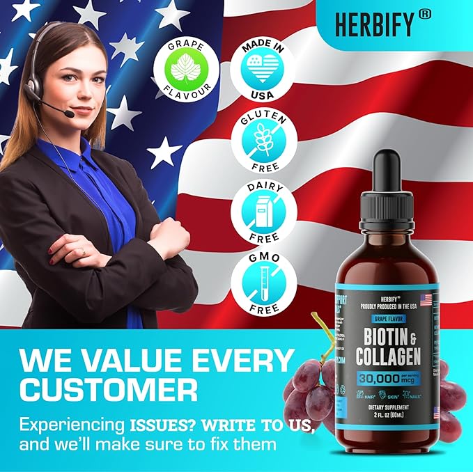Liquid Collagen & Biotin - Hair Growth Supplement - Hair Skin and Nails Vitamins - Joint Health Supplement - Made in USA - Hair Growth for Women - Natural Liquid Collagen for Women and Men 2 Fl Oz