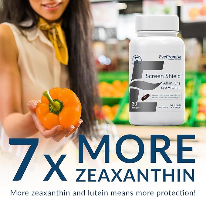 EyePromise Screen Shield All-in-One Eye Vitamin | Omega–3 Fish Oil, Bilberry, Lutein, Zeaxanthin, Vitamins A, C, B12, Zinc | 30 One-A-Day, Easy-Swallow Softgel Capsules