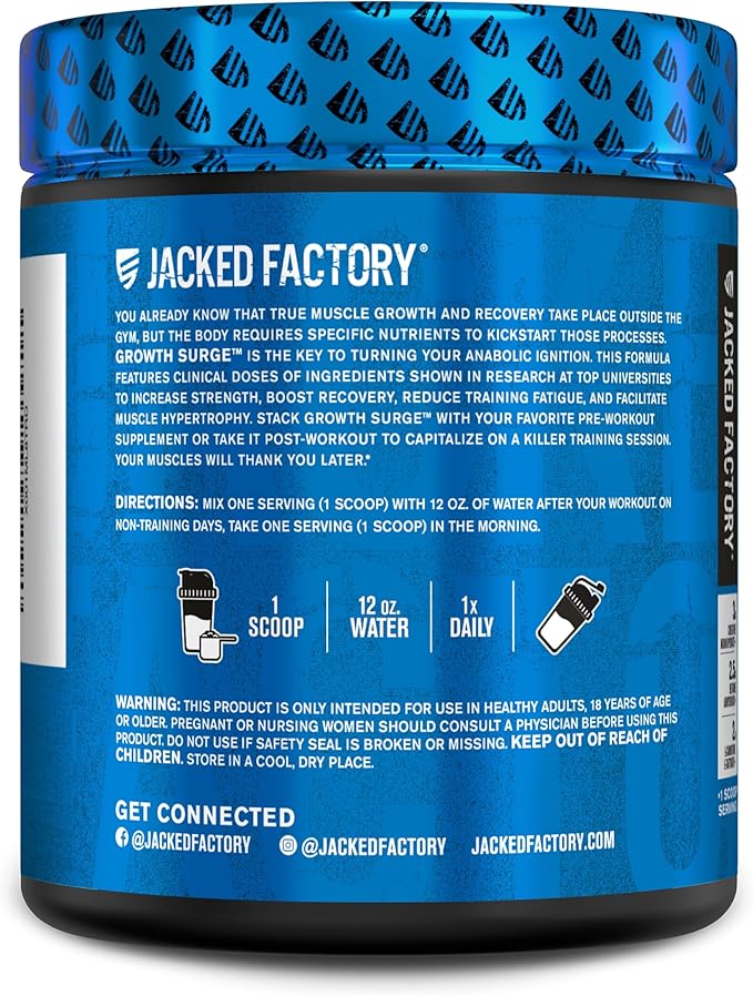Jacked Factory Nutritional Supplement Growth Surge Creatine Post Workout Powder w/L-Carnitine, Daily Muscle Builder & Recovery with Betaine, L-Carnitine L-Tartrate, Unflavored, 10.68 Ounce