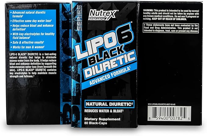Nutrex Research - Lipo 6 Black Diuretic Water Pills (80 Caps) - Diuretics Reduce Bloat, Water Weight & Enhances Muscle Definition - Water Pill Bloating Relief - Diuretics for Water Retention Pills