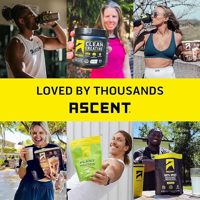 Ascent Clean Hydration + Energy Electrolytes Powder - 100mg Caffeine, 400mg Electrolytes, No Artificial Ingredients, Raspberry Lemonade 40 Servings