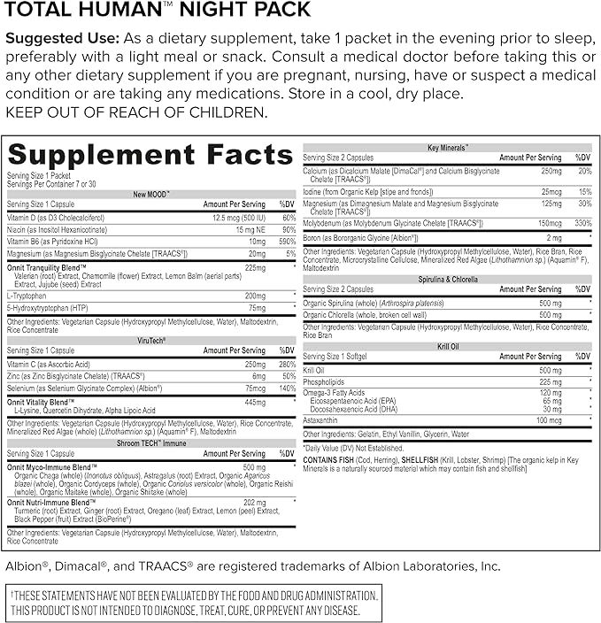 ONNIT Total Human Day and Night Vitamin Packs for Men and Women,Capsule, 30-Day Supply - Adult Multivitamin