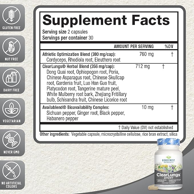 Clear Lungs, Respiratory Support for Better Lungs Plastic Measuring Spoon, Herbal Lung Cleanse for Athletes, Ideal for Fitness Enthusiasts, Pack of 1, 60 Capsules